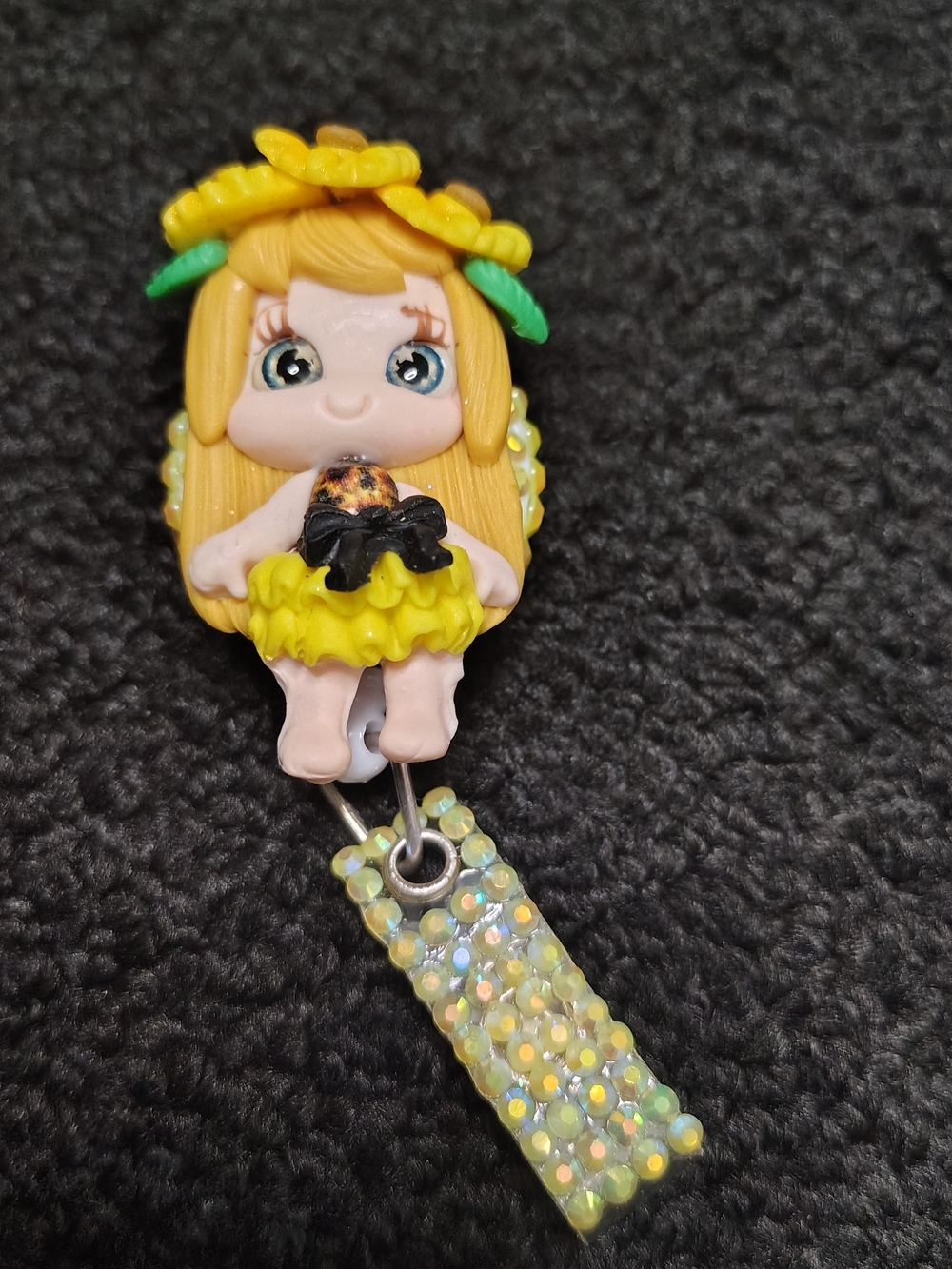 Sunflower Girl Floral Badge Reel Retractable ID Holder Clip Work Id Nurse New